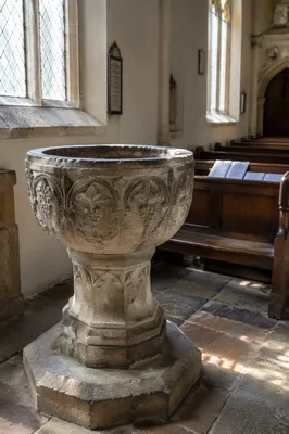 Stone Baptismal Font in Old Church