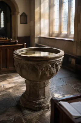 Stone Baptismal Font in Historic Church