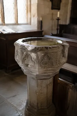 Stone Baptismal Font in Historic Church