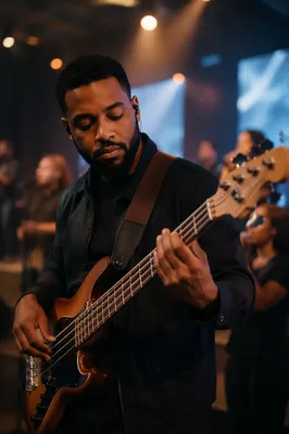 Bass Guitarist Playing on Church Stage