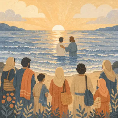 Ocean Baptism at Sunrise with Congregation