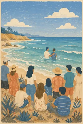 Beach Baptism with Congregation by the Sea