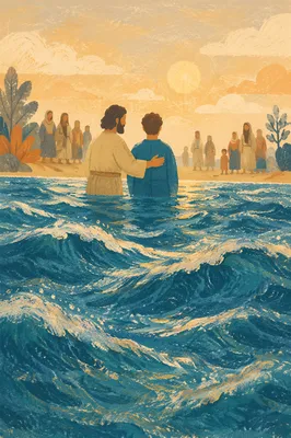 Beach Baptism with Ocean Waves at Sunset
