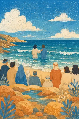 Ocean Baptism on Rocky Beach Shore