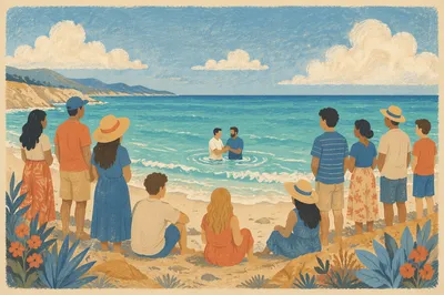 Beach Baptism with Congregation by the Sea