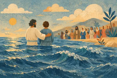 Beach Baptism with Ocean Waves at Sunset