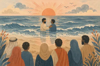 Sunrise Ocean Baptism with Watching Congregation