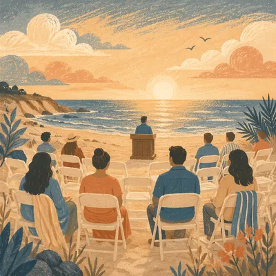 Peaceful Beach Church Service at Sunrise