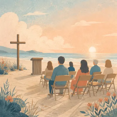 Sunrise Beach Church Service Setup