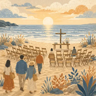 Sunrise Beach Church Service by the Ocean