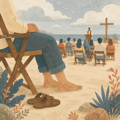 Peaceful Beach Church Service by the Ocean