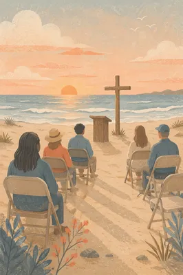 Sunrise Beach Church Service by the Ocean