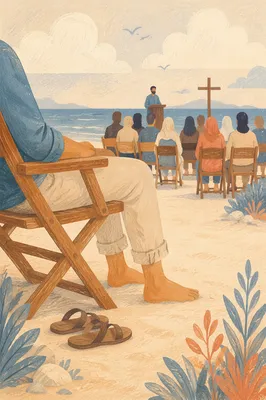 Peaceful Beach Church Service by the Shore