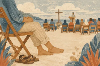 Peaceful Beach Church Service by the Ocean
