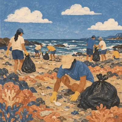 Faith Community Beach Cleanup by the Ocean