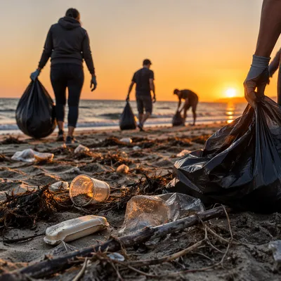 Sunset Beach Cleanup Volunteer Service Scene