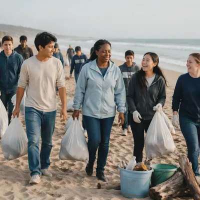 Church Beach Cleanup Volunteers at Sunrise