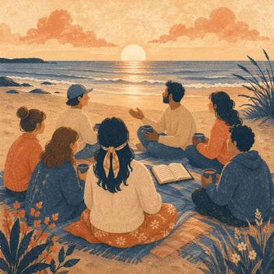 Beach Sunset Faith Group Conversation