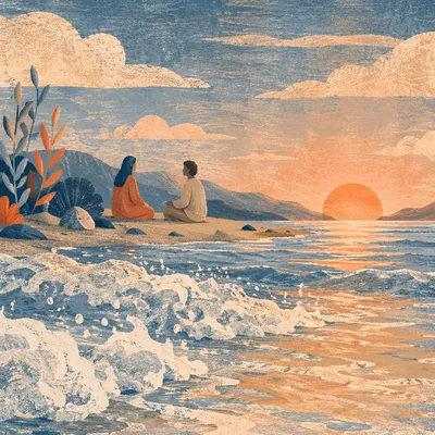 Sunset Beach Faith Conversation Silhouette