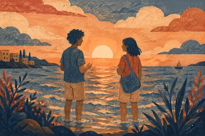 Sunset Beach Faith Sharing Silhouette Conversation