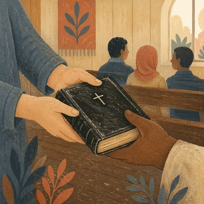 Bible Exchange During Mission Outreach