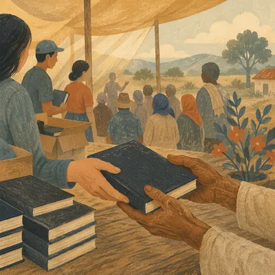 Bible Distribution at Rural Mission Tent