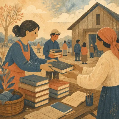 Bible Distribution in Rural Mission Courtyard