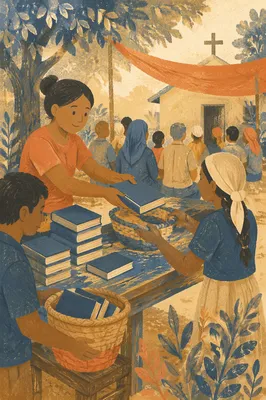 Bible Distribution in Rural Chapel Courtyard