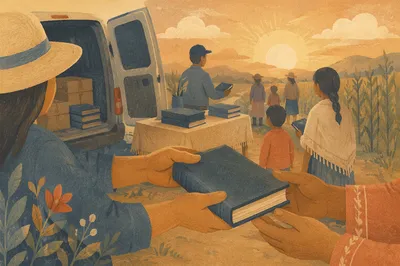 Rural Bible Distribution at Golden Hour