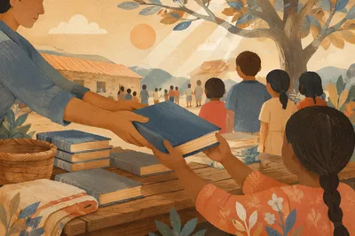 Rural Bible Distribution Outreach in Morning Light