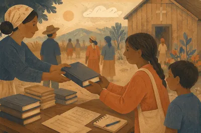 Bible Distribution in Rural Mission Courtyard