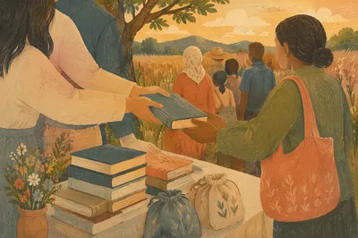 Rural Bible Distribution After Sunday Service