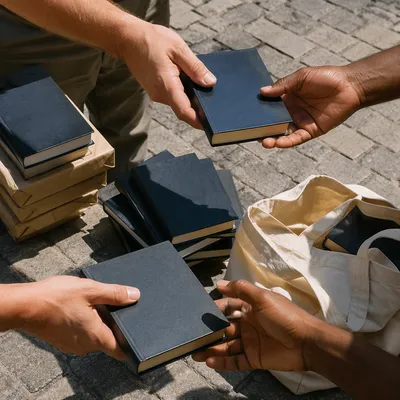 Bible Distribution Outreach in Church Courtyard