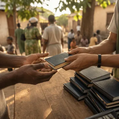 Bible Distribution in Rural Mission Courtyard