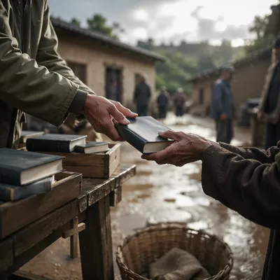 Bible Distribution in Rural Mission Courtyard