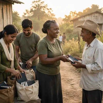 Volunteers Sharing Bibles in Rural Mission Field