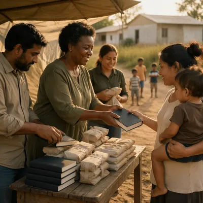 Book and Care Package Distribution Outdoors