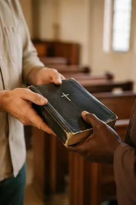Bible Exchange During Mission Outreach
