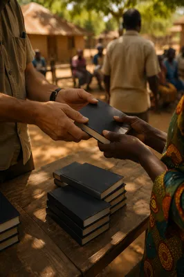 Rural Bible Distribution Outreach in Warm Light
