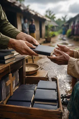 Bible Distribution in Rural Mission Courtyard