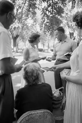 Bible Distribution Outreach Under Leafy Trees