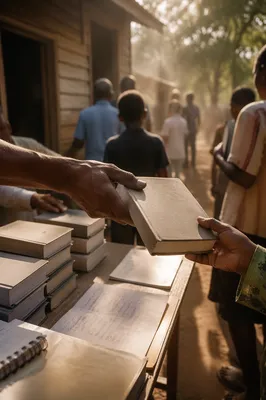 Bible Distribution in Rural Mission Courtyard