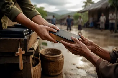 Bible Distribution in Rural Mission Courtyard