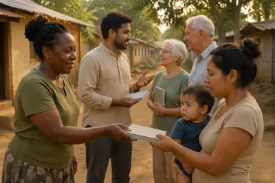 Volunteers Sharing Books in Rural Village
