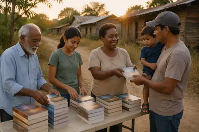 Volunteers Distributing Books in Rural Village