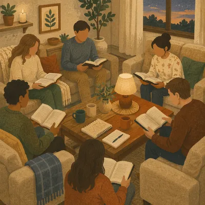Cozy Bible Study Group in Living Room