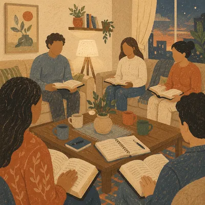 Cozy Bible Study Group in Living Room