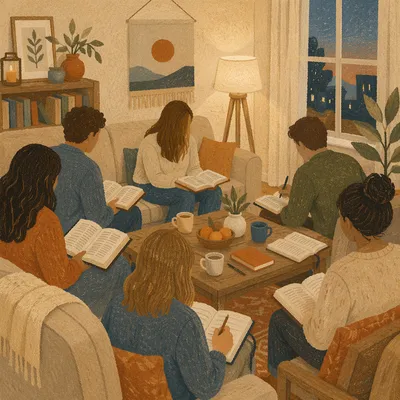 Cozy Bible Study Group in Living Room