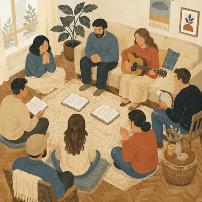 Cozy Bible Study Group in Living Room