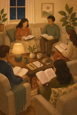 Cozy Bible Study Group in Living Room